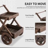 Outsunny Outdoor Plant Stand on Wheels with 2 Shelves, Wooden Flower Cart Display Stand, Wagon Decor for Garden, Patio, Balcony, Greenhouse(m-4)