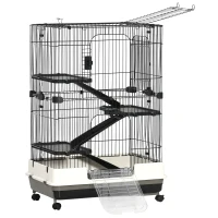 PawHut 45"H 4-Level Small Animal Cage Rabbit Hutch with Universal Lockable Wheels, Slide-out Tray for Bunny, Chinchillas, Ferret, Black(m-11)