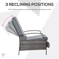 Outsunny Outdoor Recliner Chair, Reclining Patio Lounge Chair with Comfy Cushions, Footrest, Armrests, PE Wicker for Balcony, Porch, Grey(m-5)