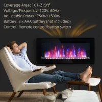 HOMCOM 41.3" 1500W Electric Wall-Mounted Fireplace with Flame Effect, 7 Color Background Light, Black(m-6)