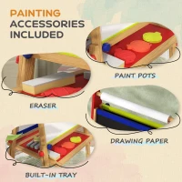 Qaba 3 in 1 Easel for Kids with Paper Roll, Whiteboard, Chalkboard, Double Sided & Adjustable Height, Nature Wood(m-6)