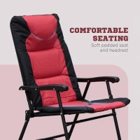 Outsunny 3 Piece Outdoor Patio Furniture Set with Glass Coffee Table & 2 Folding Padded Rocking Chairs, Bistro Style for Porch, Camping, Balcony, Red(m-7)