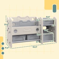 Qaba 2 Tier Kids Toy Storage Organizer with 4 Storage Boxes, Bookshelves, for Kids Room, Nursery, Playroom, Cream White(m-3)