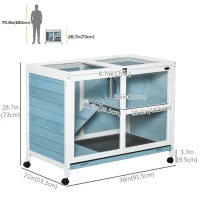 PawHut Indoor Rabbit Hutch with Wheels, Bunny Cage Guinea Pig House W/ Top Access, Ramp, Pull Out Tray, Blue(m-3)