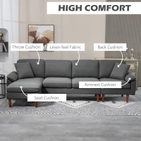 HOMCOM L-Shape Sofa, Modern Sectional Couch with Changeable Chaise Lounge, Pillows and Wooden Legs for Living Room, Dark Grey(m-4)
