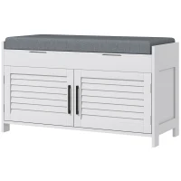 HOMCOM Entryway Bench with Cushion, Hidden Storage, Adjustable Shelves and Shutter Doors, 35.4" Shoe Bench, White(m-2)