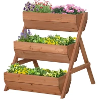 Outsunny 3 Tier Elevated Planter Box, Vertical Wooden Raised Garden Bed for Flowers, Vegetables, Herbs, 26" x 30" x 30", Brown(m-11)