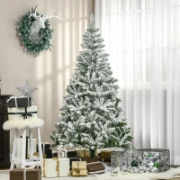 HOMCOM 6' Tall Unlit Snow Flocked Pine Artificial Christmas Tree with Realistic Branches, Green(m-10)