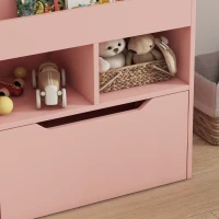 HOMCOM Kids Bookcase Multi-Shelf Book Rack with Mobile Drawer for Books, Toys, Pink(m-8)