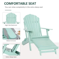 Outsunny Folding Adirondack Chair, Muskoka Chair with Pull-out Footrest, Outdoor Wooden Fire Pit Lounger for Patio, Porch, Poolside, Garden, Green(m-5)