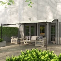 Outsunny 10' x 16' Wall-Mounted Outdoor Pergola Canopy, Metal Patio Canopy with Drainage Holes for Backyard Garden, Cream White(m-9)