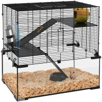 PawHut Hamster Cage, Gerbil Cage with Glass Basin for Small Hamsters, Black(m-11)