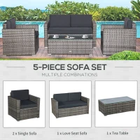 Outsunny 4 Piece Wicker Patio Furniture Set with Cushions, Outdoor Sectional Furniture with 2 Sofa, Loveseat, and Glass Top Coffee Table, Conversation Sofa Sets for Garden, Black(m-5)
