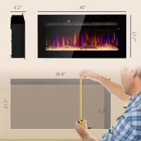 HOMCOM 40" Recessed or Wall Mounted Electric Fireplace Heater with Remote Control, Adjustable Flame Color and Brightness(m-3)