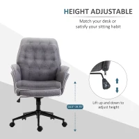 HOMCOM Linen Computer Desk Chair Tufted Height Adjustable Home Office Chair with Swivel Wheels and Padded Armrests Dark Gray(m-4)