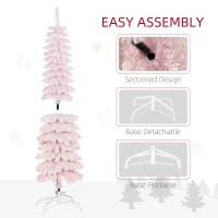 HOMCOM 5ft Snow-Flocked Artificial Christmas Tree, Slim Pencil Xmas Tree with 301 Realistic Branches, Metal Base, Pink(m-6)