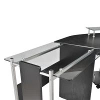 HOMCOM 69" Modern L-Shaped Tempered Glass Office Computer Desk with Elevated Monitor Stand, Rolling CPU Holder, Pull Out Keyboard Tray and Steel Frame, Black(m-7)