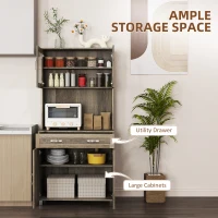 HOMCOM 67" Buffet with Hutch, Modern Kitchen Pantry, Freestanding Cabinet with Glass Doors, Shelves and Drawers, Gray(m-4)