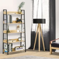 HOMCOM Modern Bookshelf Storage with 5-Tier Wide Shelving, Metal Frame, Wooden Bookcase for Living Room Library Home Furniture, Oak(m-11)