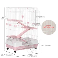 PawHut 32"L 4-Level Small Animal Cage with Universal Lockable Wheels, Slide-out Tray for Bunny, Chinchillas, Ferret, Pink(m-3)