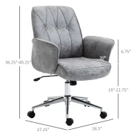 Vinsetto Microfiber Home Office Chair, Height Adjustable Button Tufted Computer Desk Chair with Swivel Wheels, Tilt Function and Padded Armrests, Light Gray(m-3)
