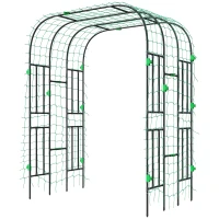 Outsunny Garden Arch Trellis, 8 FT Tall Metal Plant Trellis Support with Climbing Net, Cucumber Trellis for Climbing Plants(m-1)