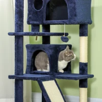 PawHut 54" Cat Tree, Multi-Level Cat Tower with Scratching Posts, Cat Condos, Bed, Platforms, Ramp, Toy Ball, Dark Blue(m-9)