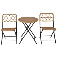 Outsunny 3PC Rattan Wicker Bistro Set w/ Folding Design, Hand Woven Rattan Table and Chairs for Outdoor, Natural(m-11)