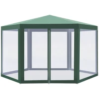 Outsunny 13' x 11' Hexagon Outdoor Party Tent Sun Shelter Canopy with Protective Mesh Screen Walls, Green(m-11)