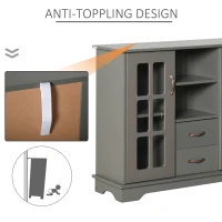HOMCOM Sideboard Buffet Cabinet, Kitchen Cabinet, Coffee Bar Cabinet with 2 Framed Glass Doors, 2 Drawers and 2 Open Shelves for Living Room, Gray(m-4)