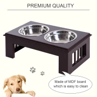 PawHut 6" Height Small Puppy Dog Feeding Station for Messy Pets, Stainless Steel Elevated Dog Bowls with Modern Wooden Frame, Dog Food Stand Pet Feeding Station, Dark Brown(m-6)