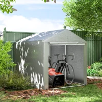 Outsunny Portable Bicycle Shed with Galvanized Steel Frame and Large Door, Waterproof Outdoor Shed for Garden Tools, Light Grey(m-1)