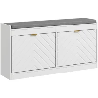 HOMCOM Narrow Storage Bench, Upholstered Entry Way Bench, Shoe Rack Bench with 2 Flip Drawers, 2 Vents for 8 Pairs of Shoes(m-11)