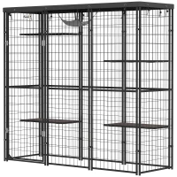 PawHut Weld Wire Catio Outdoor Indoor with Waterproof Cover, 4 Jumping Platforms, Hammock, 69" x 22" x 62", Black(m-2)