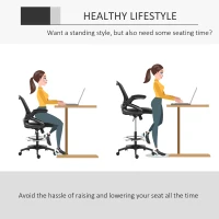 Vinsetto Adjustable Drafting Chair Tall Office Stand-Up Chair with Flip-up Armrest and Foot Ring, 360° Swivel, Black(m-5)