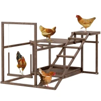 PawHut Wooden Chicken Activity Play Set with Perch, Swing, Ladder, Platforms, Feeder Storage, Coffee(m-11)