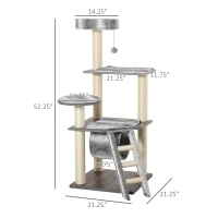 PawHut Cat tree Tower Climbing Kitten Activity Center Furniture with Sisal Scratching Post Tunnel Ladder Perch Hanging Balls 21.25" x 21.25" x 52.25"(m-3)