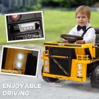 Qaba 12V Kids Ride On Dump Truck Construction Vehicle w/ Electric Dump Bed, Shovel, Spring Suspension Wheels(m-7)