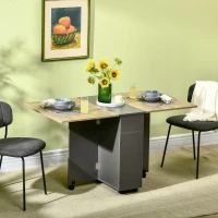 HOMCOM Extendable Dining Table, Drop Leaf Table with 2 Drawers and Storage Cabinet, Folding Dining Table with 6 Wheels(m-8)
