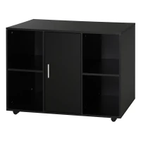 Vinsetto Mobile File Cabinet and Printer Stand for Home Office, Mobile Printer Table with 4 Open Storage Shelves, Door Cabinet, Wheels, Black(m-1)