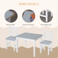 Qaba Kids 3 Piece Table and Chair Set Ideal for Arts, Meals, Lightweight Wooden Homework Activity Center, Toddlers Age 3+, Grey(m-5)