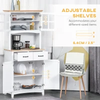 HOMCOM Coastal Style Kitchen Buffet and Hutch Wooden Storage Cabinet with Framed Glass Door  Drawers Microwave Space for Dining Room  Living Room  White(m-5)