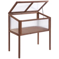 Outsunny 35"  x 20" x 36" Wooden Cold Frame Greenhouse, Garden Portable Raised Planter for Outdoor Indoor Use, Brown(m-11)