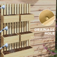 Outsunny 5 Box Raised Garden Bed w/ Trellis for Climbing Plants, Wall-Mounted Wood Planters w/ Drainage Holes, Natural(m-6)