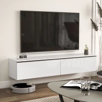 HOMCOM Wall Mounted TV Stand, Floating TV Cabinet for up to 70" TVs with Storage, High Gloss Effect, White(m-9)