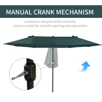Outsunny 15ft Double-sided Patio Umbrella with Twin Canopy, Extra Large Outdoor Parasol with Crank for Pool, Deck, Market, Dark Green(m-5)