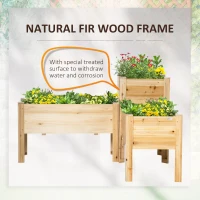 Outsunny Raised Garden Bed Set of 3, Wooden Elevated Planter Box with Legs and Bed Liner, for Backyard and Patio to Grow Vegetables, Herbs, and Flowers, Natural(m-6)