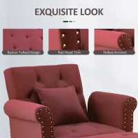 HOMCOM 2-In-1 Chaise Lounge Indoor with Rolled Armrest, Nailhead Trim and Button Tufting, Adjustable Velvet Fabric Upholstered Sofa for Bedroom and Living Room, Red(m-5)