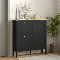 HOMCOM Entryway Shoe Storage Cabinet with 4 Flip Drawers, Adjustable Shelves, Narrow Shoe Cabinet for 20 Pairs of Shoes, Black(m-8)