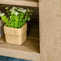 HOMCOM Farmhouse Coffee Table with Enclosed Storage Cabinet and Adjustable Open Shelves for Living Room, Oak(m-8)